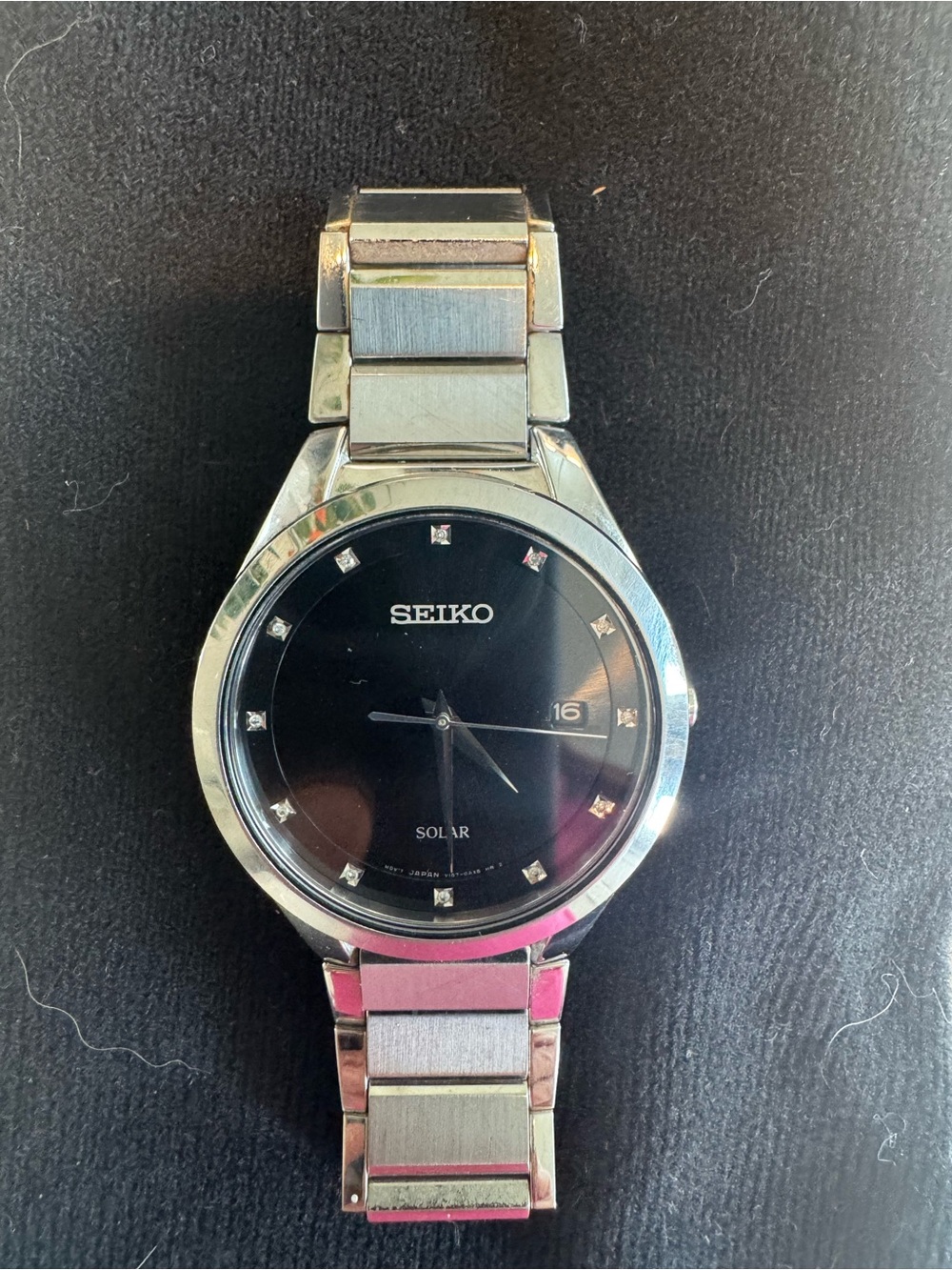 Seiko Silver Stainless Steel Watch with Black Dial